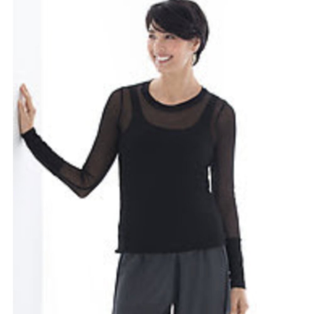 NWT Cynthia Ashby Black Long-Sleeve Mezzo Mesh Layering Tee XLG (20-22)